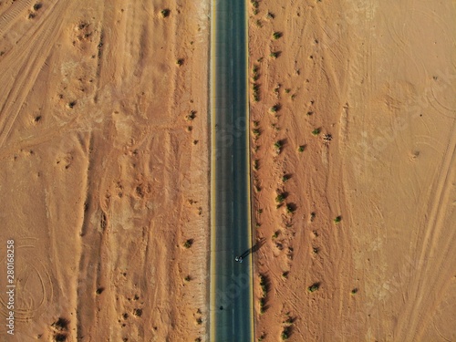 Amazing view from above on the huge, red, hot and very beautiful desert Wadi Rum. Kingdom of Jordan , Arab country in Western Asia