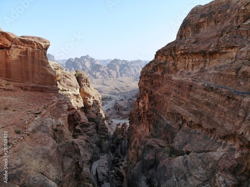 View from above. One of the most important ancient city in the world. Unesco world heritage, the real pearl of all middle east - nabatian city Petra. Great historical place in Jordan