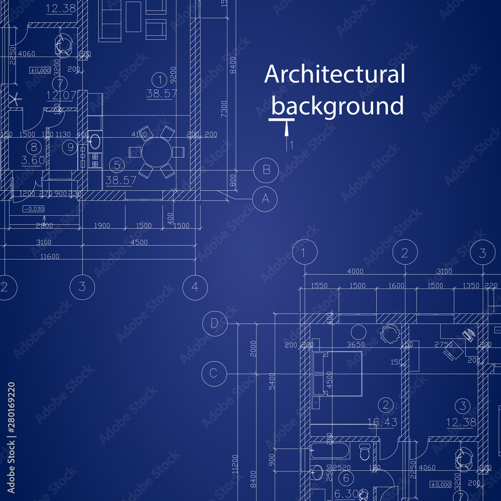 Detailed architectural floor plan on graph paper. Blueprint vector background. Modern design suburban house.