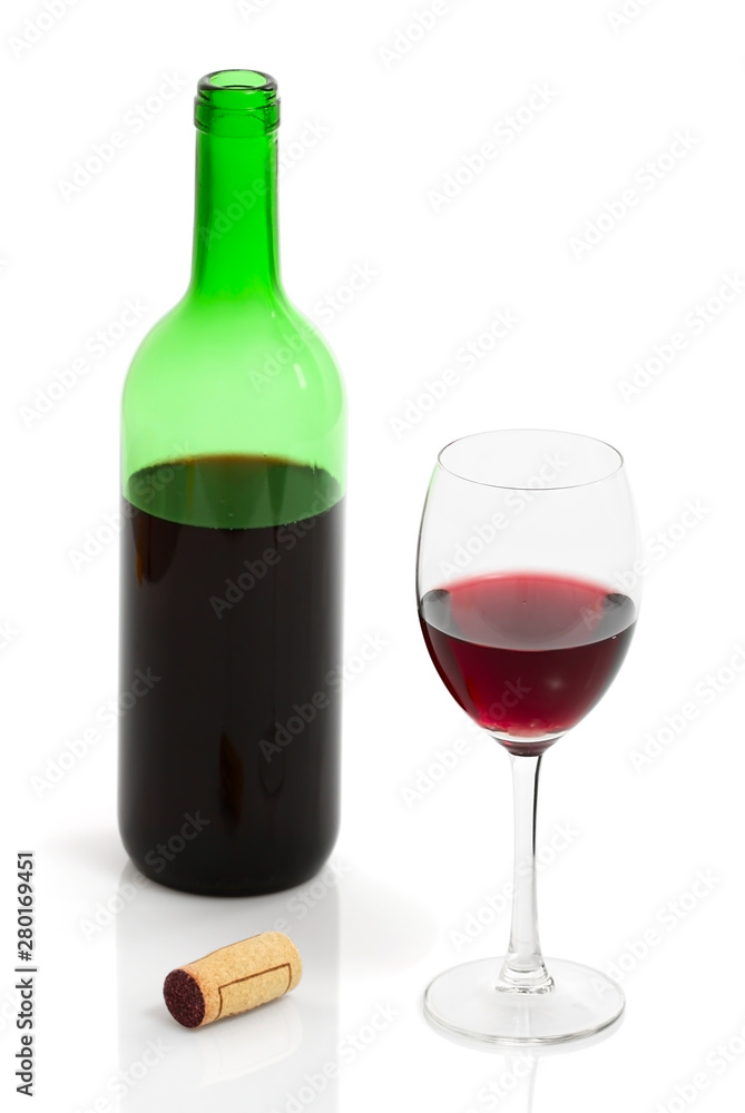 bottle and glass of red wine isolated with clipping path bottle and glass of red wine isolated with clipping path