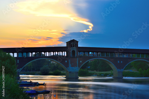 bridge at sunset in pavia Italy