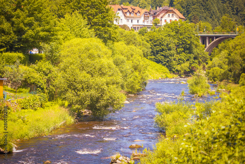 The German town of Forbach in the Murg river. Black forest. Germany.