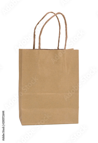 brown Recycled paper carrier bag with handles for shopping on white background