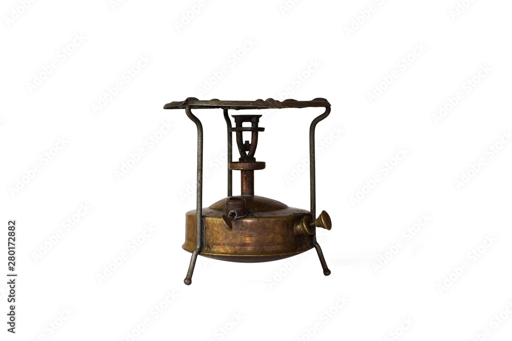Vintage Kerosene Burner. Old Camping Bronze Stove Primus Isolated On White  Background Stock Photo | Adobe Stock