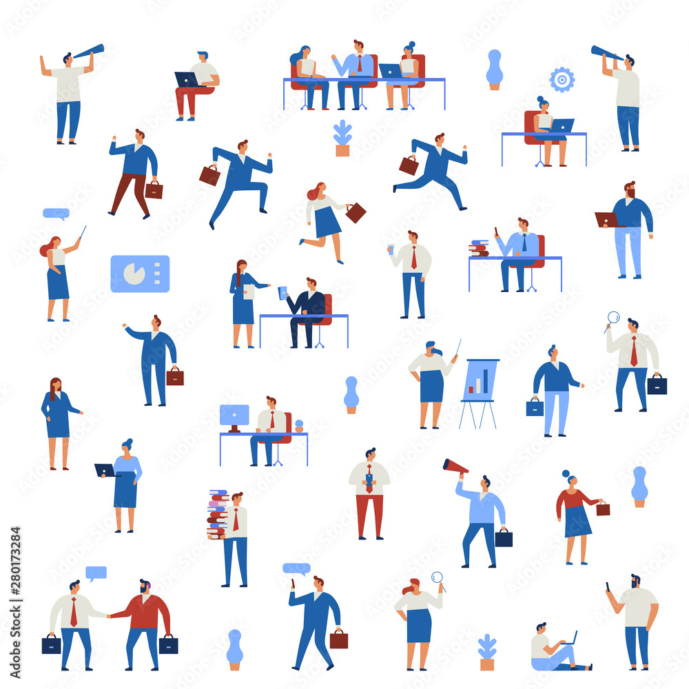 Business People vector set. Business team. Teamwork, brainstorming. Success. Men and women. Flat vector characters isolated on white. Business People vector set. Business team. Teamwork, brainstorming. Success. Men and women. Flat vector characters isolated on white.