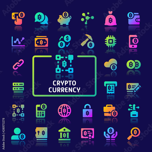Blockchain & Cryptocurrency Gradient Vector Icon Set.
