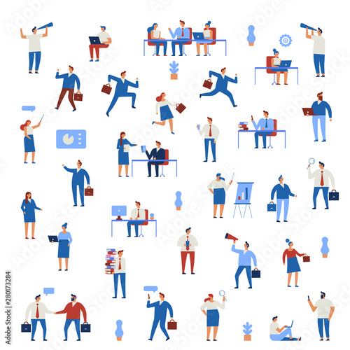 Business People vector set. Business team. Teamwork, brainstorming. Success. Men and women. Flat vector characters isolated on white.	