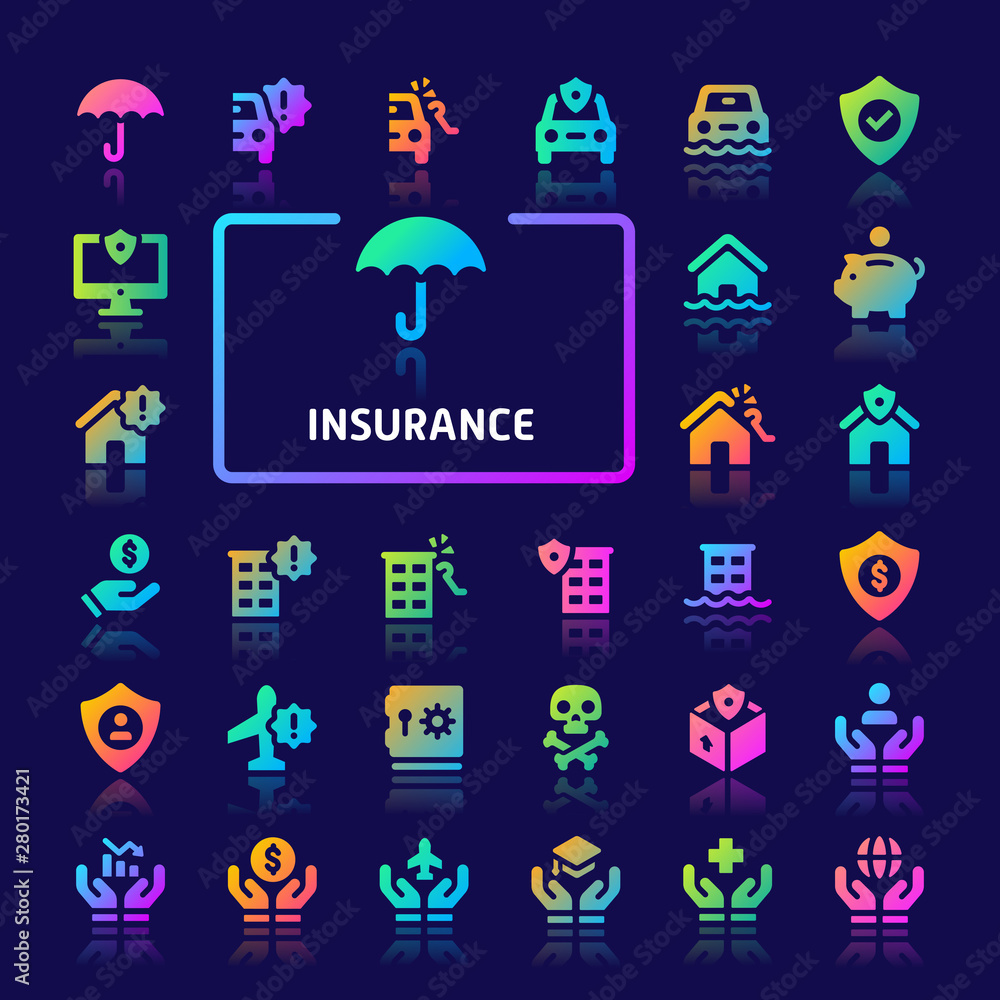 Insurance Gradient Vector Icon Set.