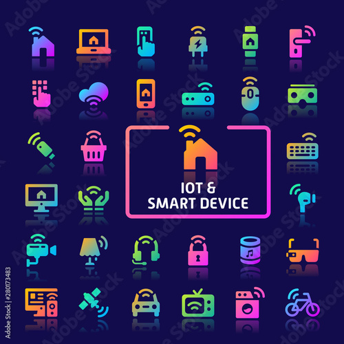 IOT & Smart Device Gradient Vector Icon Set.