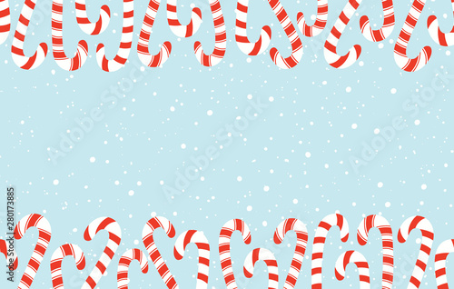 Red and White Holiday Christmas and New Year Candy Canes and Snowflakes Horizontal Vector Seamless Border