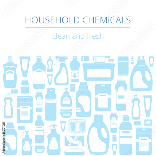 Household cleaning supplies isolated icons set. Graphic concept for web sites, banner, mobile apps, infographics.