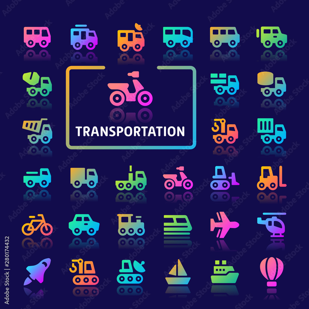 Fototapeta premium Transportation Gradient Vector Icon Set.