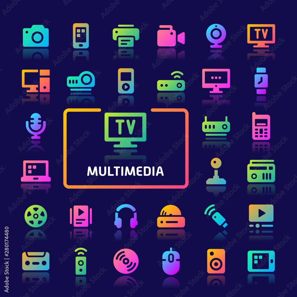 Multimedia Gradient Vector Icon Set. Multimedia Gradient Vector Icon Set.