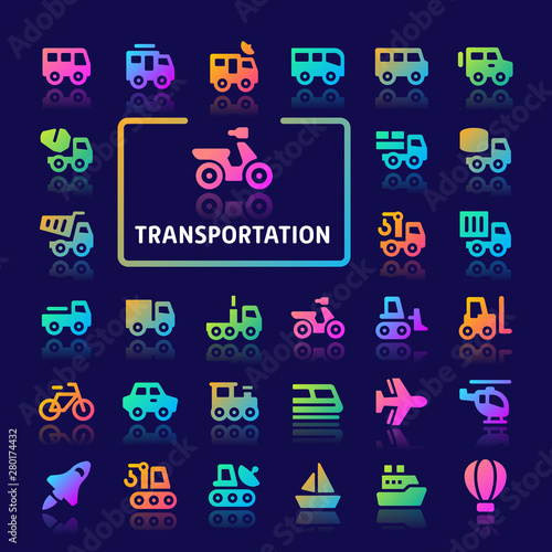 Transportation Gradient Vector Icon Set.