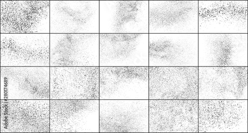 Set of Black Grainy Texture Isolated on White Background. Dust Overlay Textured. Dark Rough Noise Particles. Digitally Generated Image. Vector Design Elements, Illustration, EPS 10. photo
