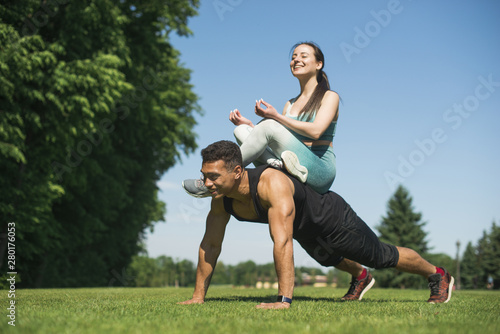 Young people practicing sport outdoor