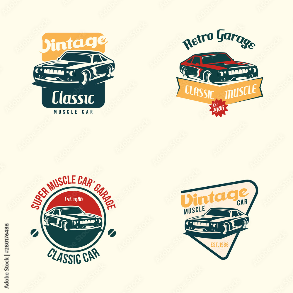 Muscle car logo template in retro style. Retro car logo vector