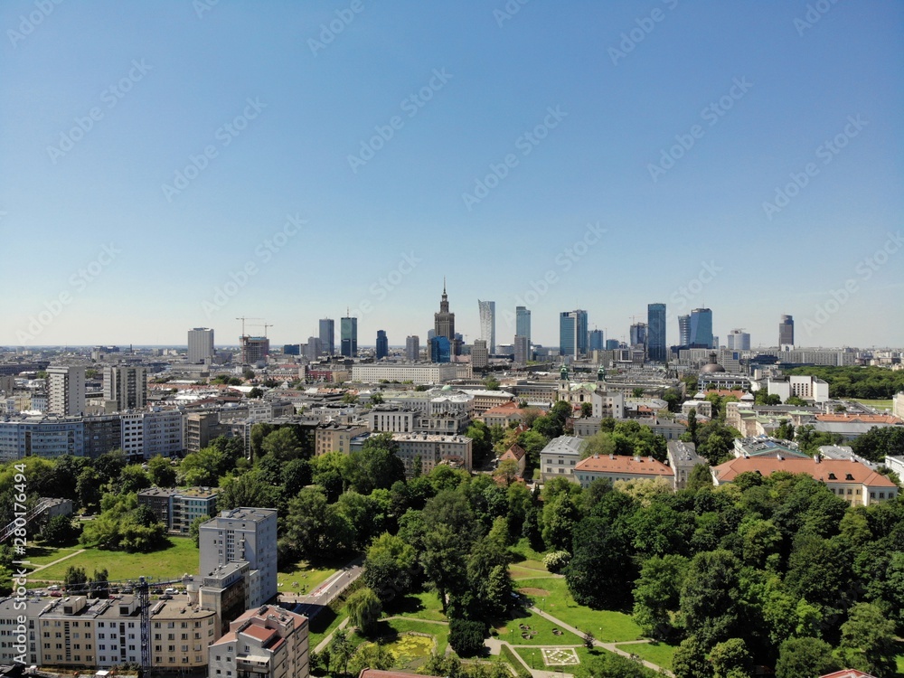 Fototapeta premium Amazing view from above. The capital of Poland. Great Warsaw. city center and surrondings. Aerial photo created by drone.