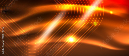 Neon square shapes lines on glowing light background