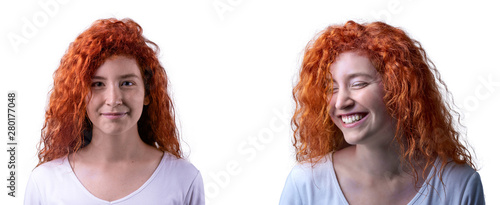 Collage of a redhead girl laughing into the camera © frimufilms