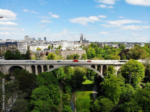 Beautiful view from above, Luxemburg. The capital of Kingdom Luxemburg. Small European country with great culrure and outstanding landscapes. Aerial photo created by drone.