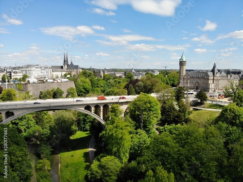Beautiful view from above, Luxemburg. The capital of Kingdom Luxemburg. Small European country with great culrure and outstanding landscapes. Aerial photo created by drone.