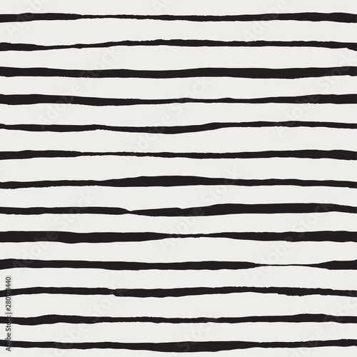 Vector seamless pattern. Black brush strokes. Monochrome hand drawn stripes. 