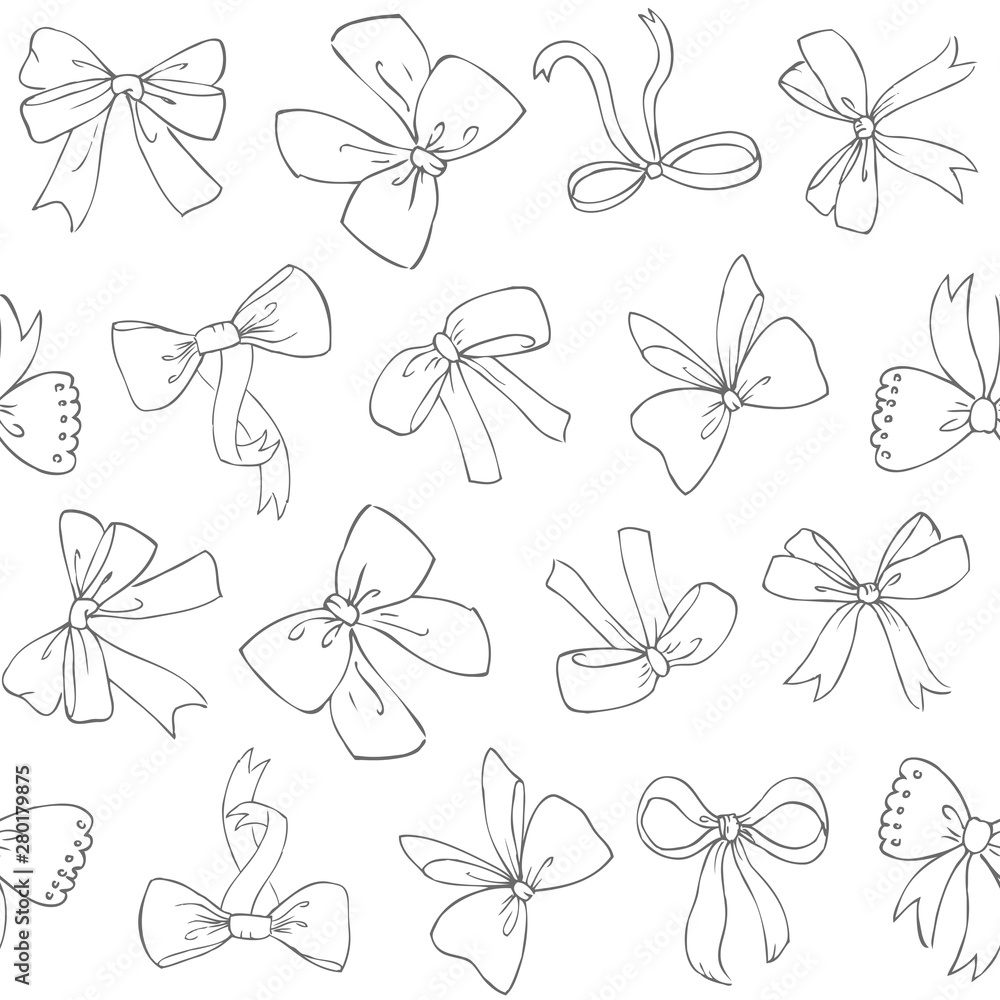 Bow seamless pattern. Vector background with hand drawn bows. 