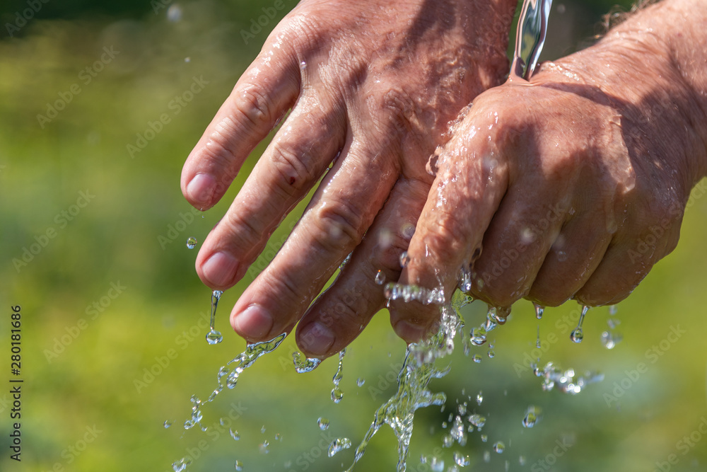 Hand washing in running water. Hand washing in running water.