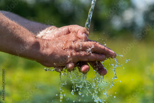 Hand washing in running water.