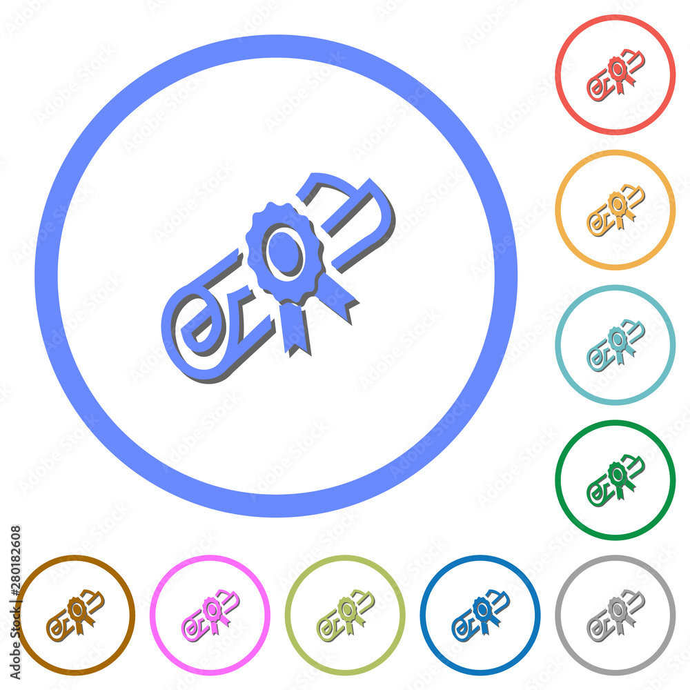 Diploma scroll with seal icons with shadows and outlines Diploma scroll with seal icons with shadows and outlines