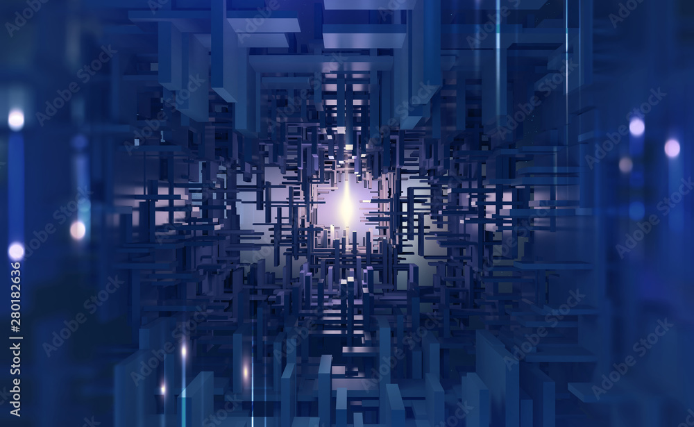 Abstract purple, neon background. Digital technology. Concept of high tech internet network. 3D illustration of processor of future in orbital cyber tunnels Abstract purple, neon background. Digital technology. Concept of high tech internet network. 3D illustration of processor of future in orbital cyber tunnels