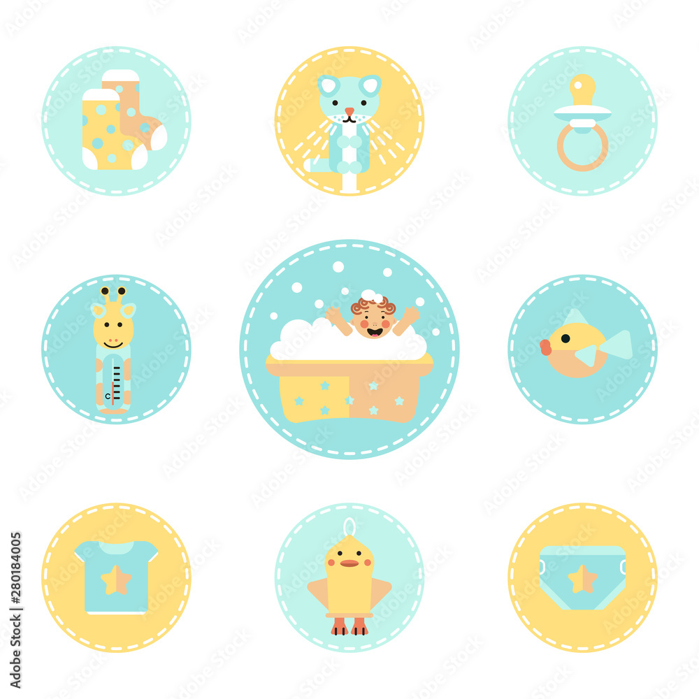 Set baby bathing icons. Set baby bathing icons.