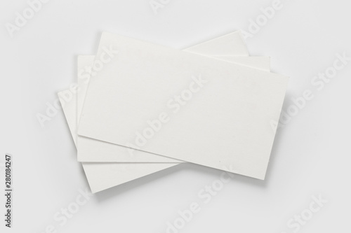 Mockup of business cards stack at white textured background. Design concept. Template for branding identity.