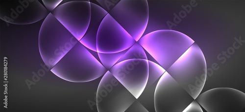 Neon glowing techno lines, hi-tech futuristic abstract background. Template with abstract shapes in dark space
