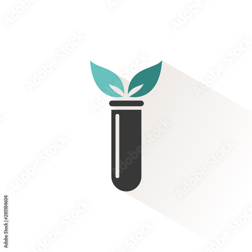 Lab plant icon. Chemistry test tube with two leaves. Vector illustration