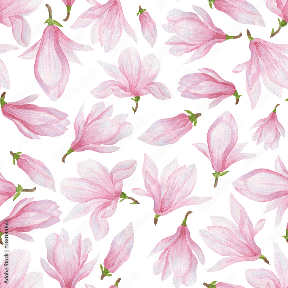 seamless pattern of pink magnolias