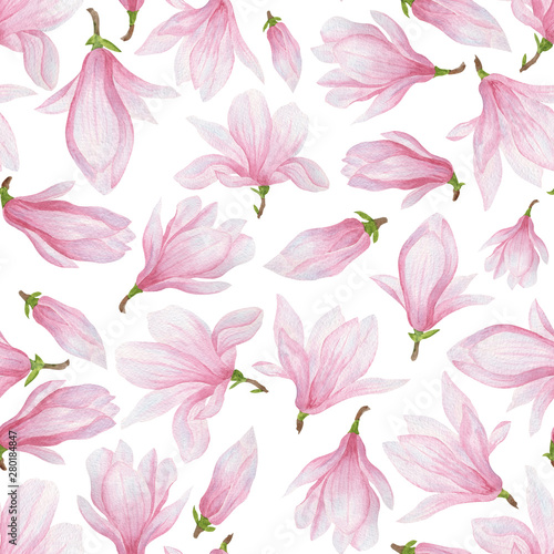 seamless pattern of pink magnolias