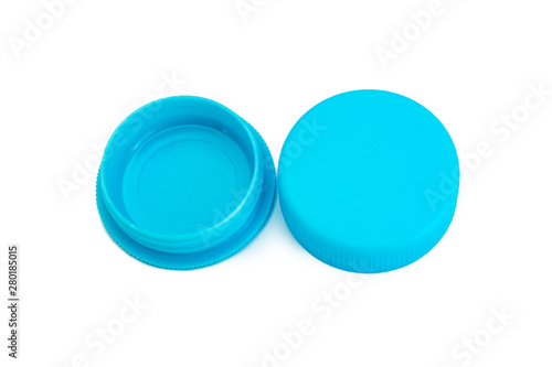 Blue plastic cream jar on white background
