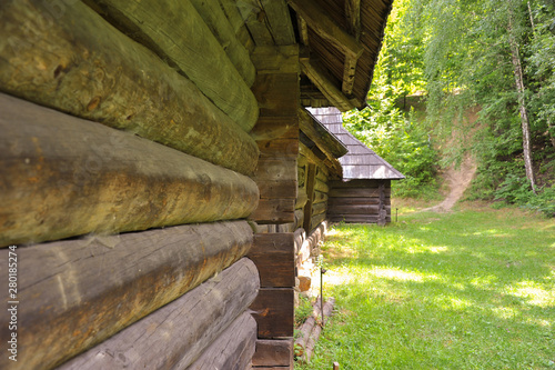 Ukrainian Compound. Ukrainian hut. Ukraine. Ukrainian traditions. Pirogovo. Open-air museum. Blue sky. Summer. Good mood