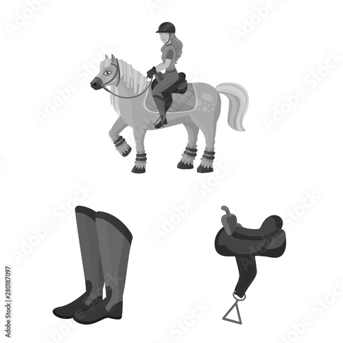 Vector illustration of race and horse sign. Set of race and racing stock symbol for web.