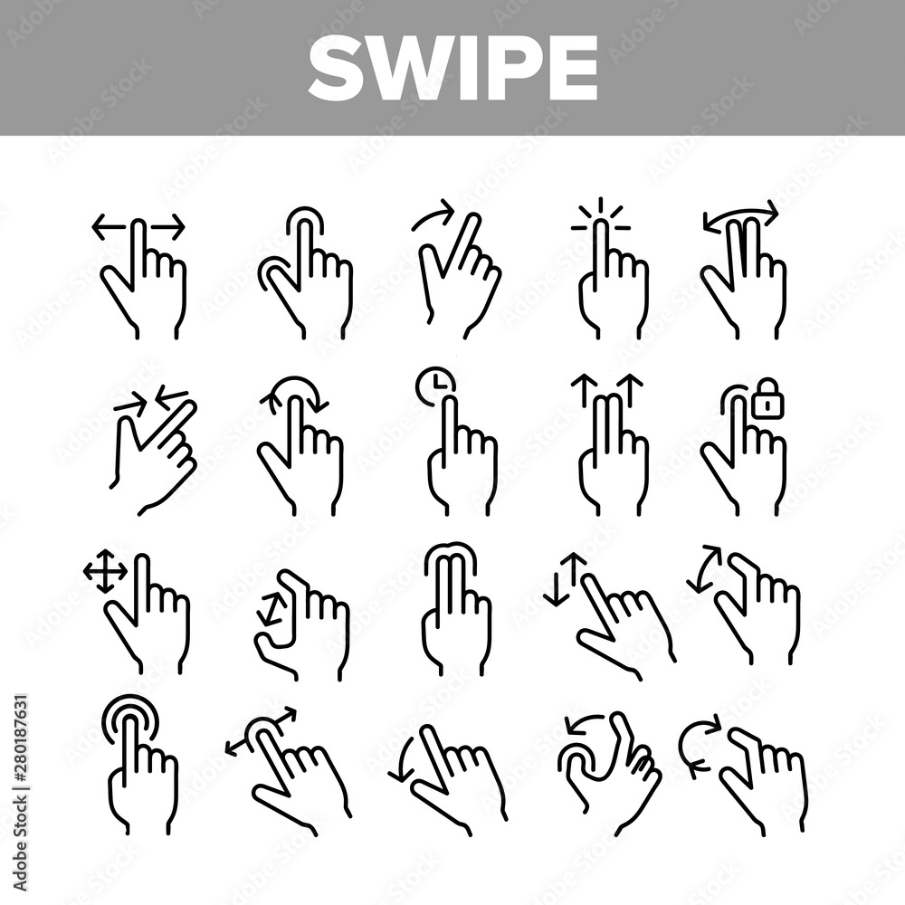 Swipe Gesture Touches Vector Linear Icons Set. Touchscreen Swipe ...