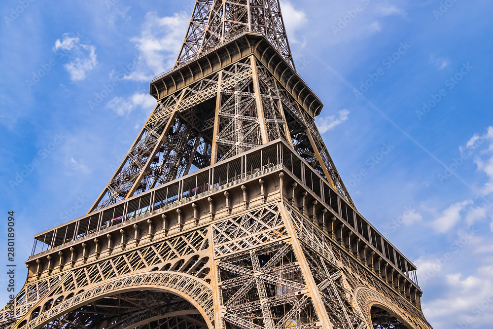 A picturesque view of Famous Eiffel Tower in Paris. Eiffel Tower is tallest structure in Paris and most visited monument in the world. France.