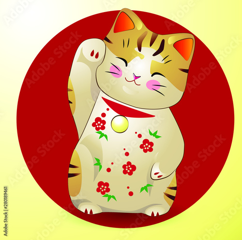Realistic vector Maneki-neko, lucky japan cat