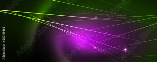 Vector neon light lines concept, abstract background