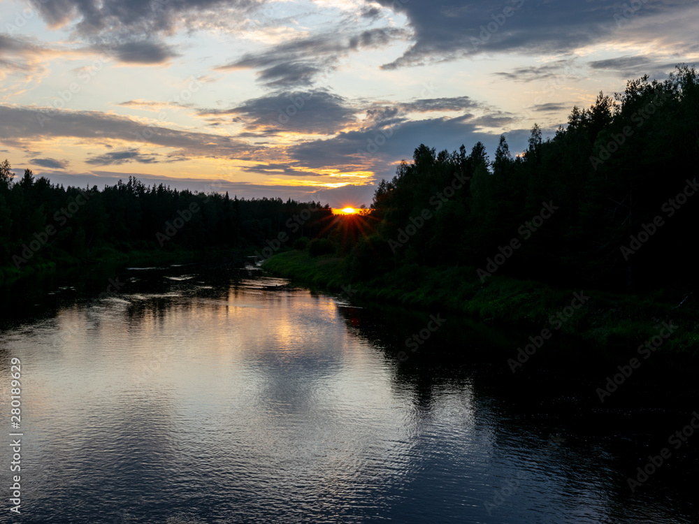 beautiful view of the river Gauja, cloudy evening, Latvia