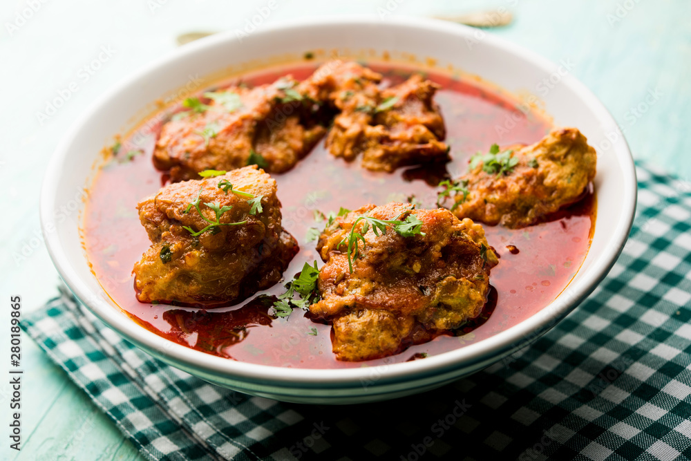 Lauki Kofta Curry made using Bottel Gourd or Doodhi, served in a bowl or karahi. selective focus Lauki Kofta Curry made using Bottel Gourd or Doodhi, served in a bowl or karahi. selective focus