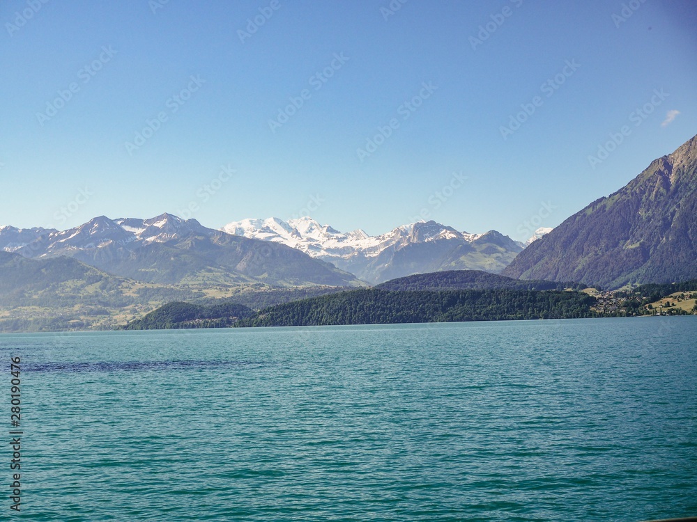 View of the waterfront of lake Geneva In Montreux in Switzerland