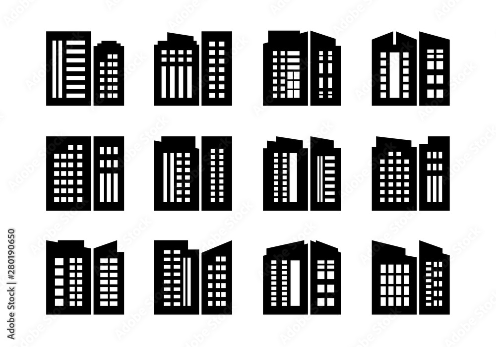 Icons company and buildings set, Vector bank and office collection on white background