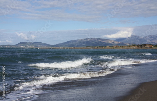 strong wind on the sea in sunny weather